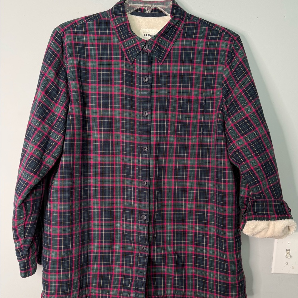 L.L. Bean Green and Pink Plaid Shirt Fully sherpa lined